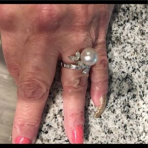 18kw gold VVS diamonds south seas pearl women ring